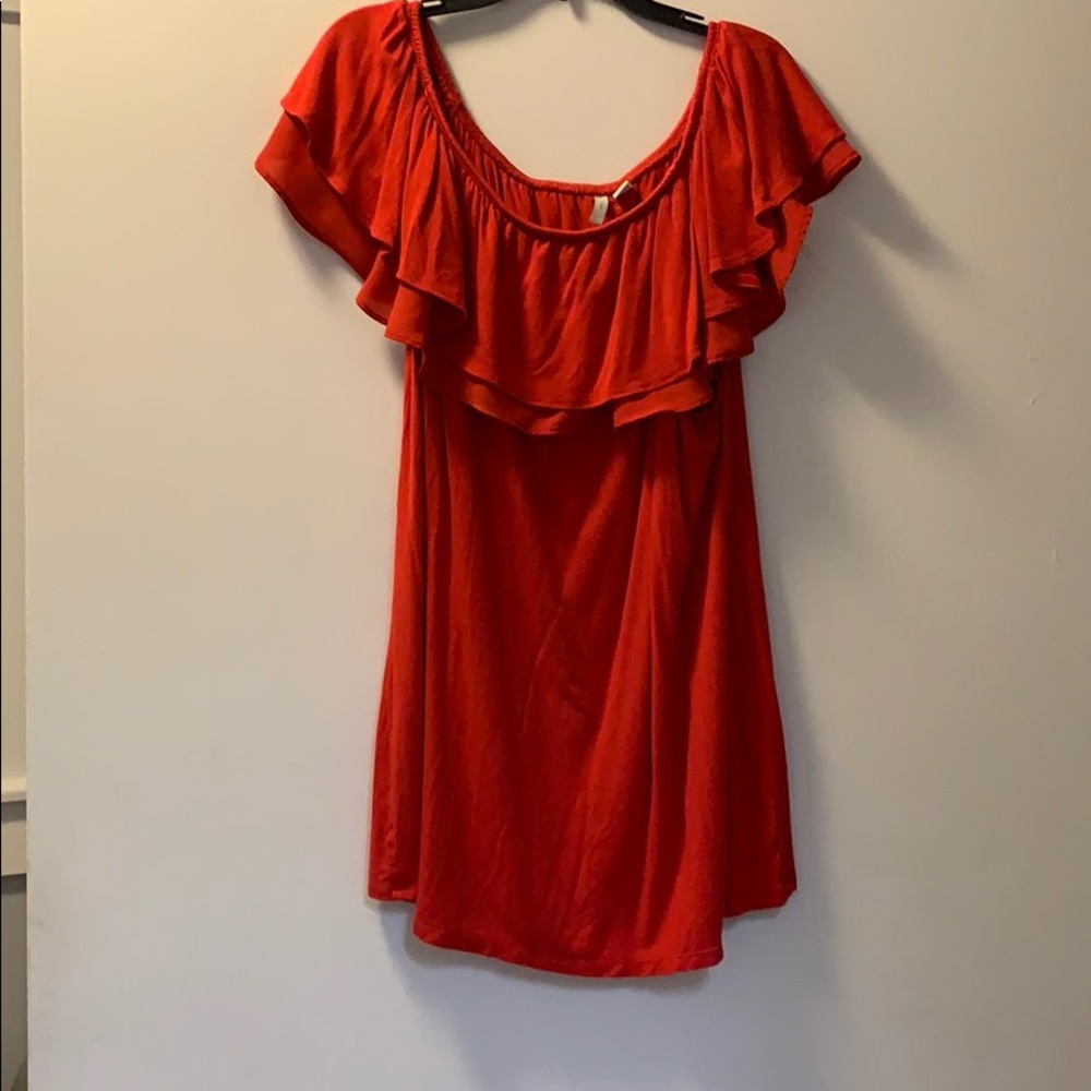 Red off the shoulder shirt